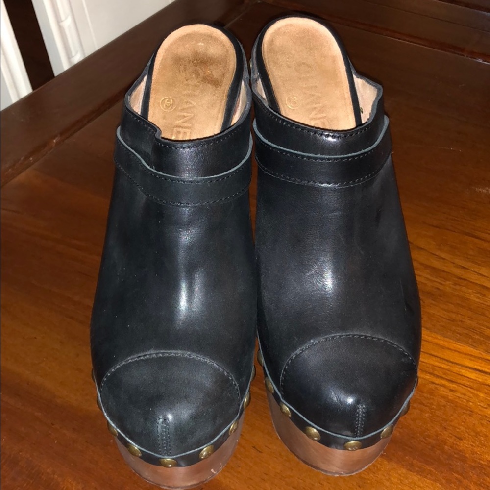 CHANEL platform black leather clog/mule $600 OBO